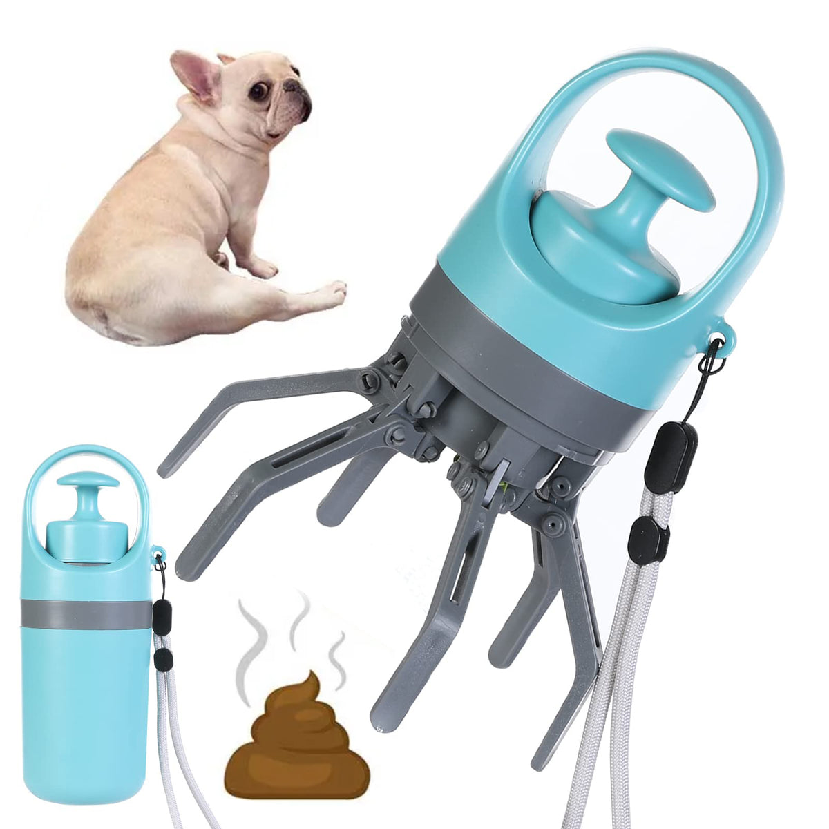 Claw-style dog poop scooper with built-in bag dispenser
