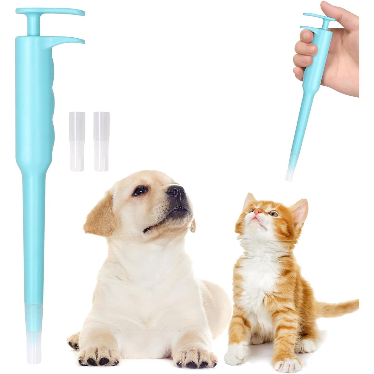 Easy pet pill dispenser with soft silicone tip for dogs and cats
